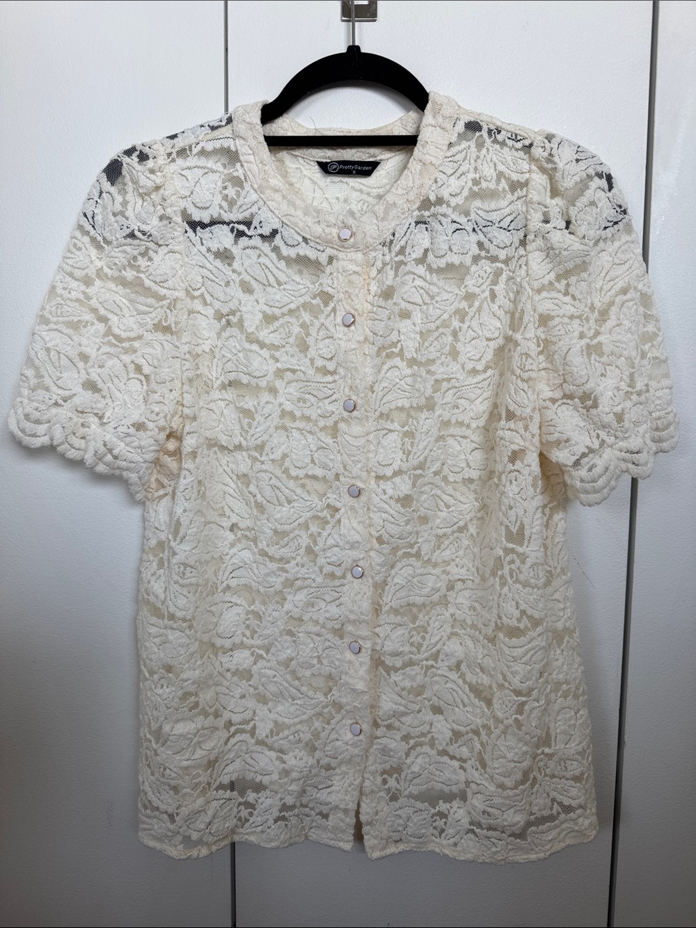 Pretty Garden Ivory Lace Short-Sleeve Button Front Top